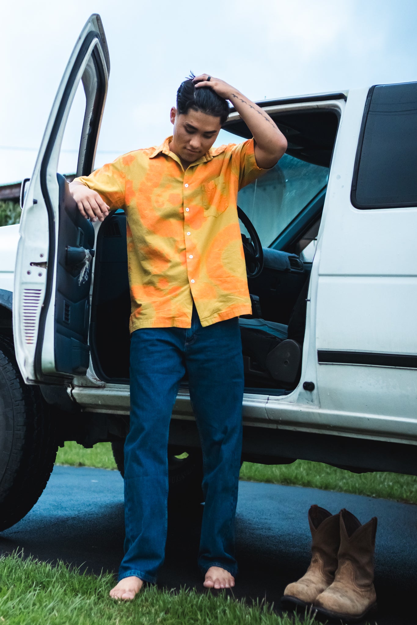 He Aloha no Tahiti | Button-down Aloha Shirt - mustard