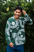He Aloha no Tahiti | Long-sleeve Aloha Shirt - dark green