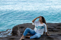 Moa + Hulumoa | Oversized wahine tee - white