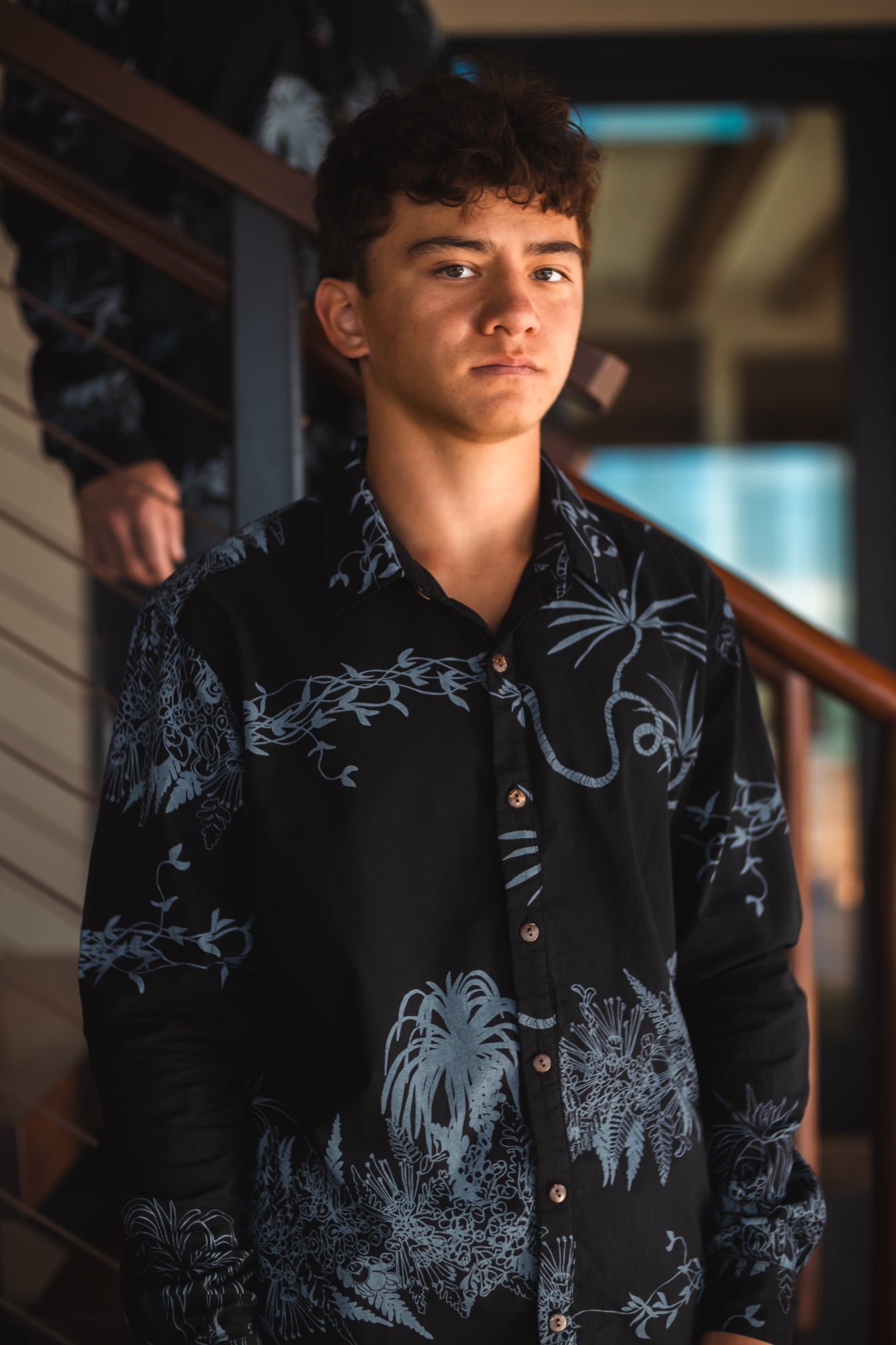 Kuahu | Long-sleeve aloha shirt - black