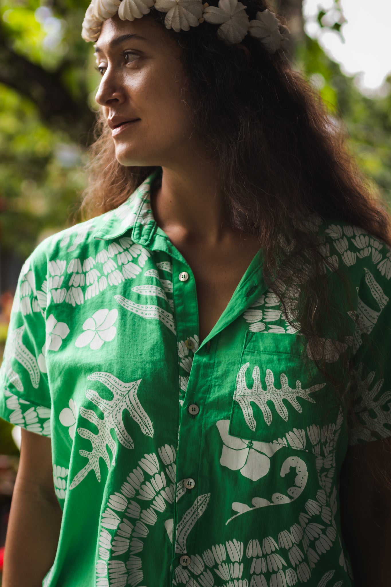 He Aloha no Tahiti | Wahine Aloha Shirt - green