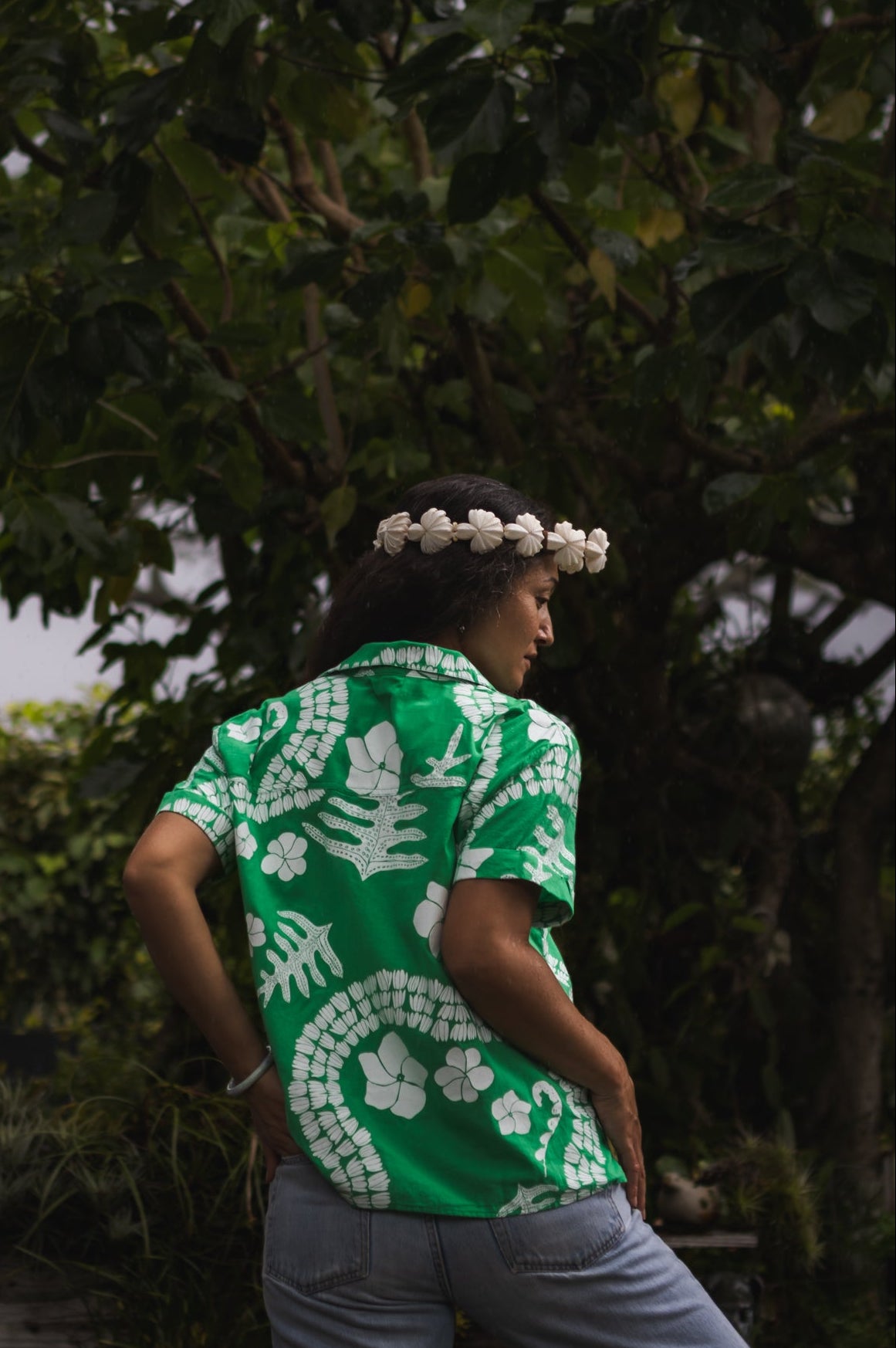 He Aloha no Tahiti | Wahine Aloha Shirt - green