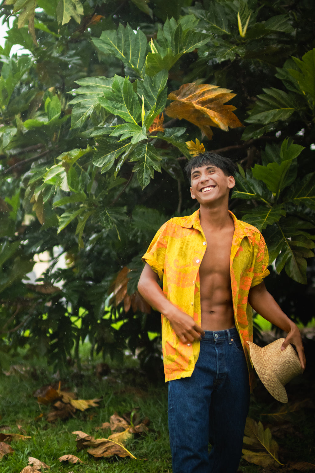 He Aloha no Tahiti | Button-down Aloha Shirt - mustard