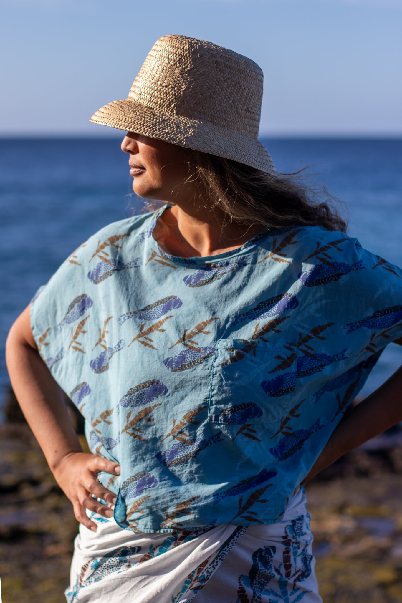 Moa + Hulumoa | Cropped Boxy Top - blue